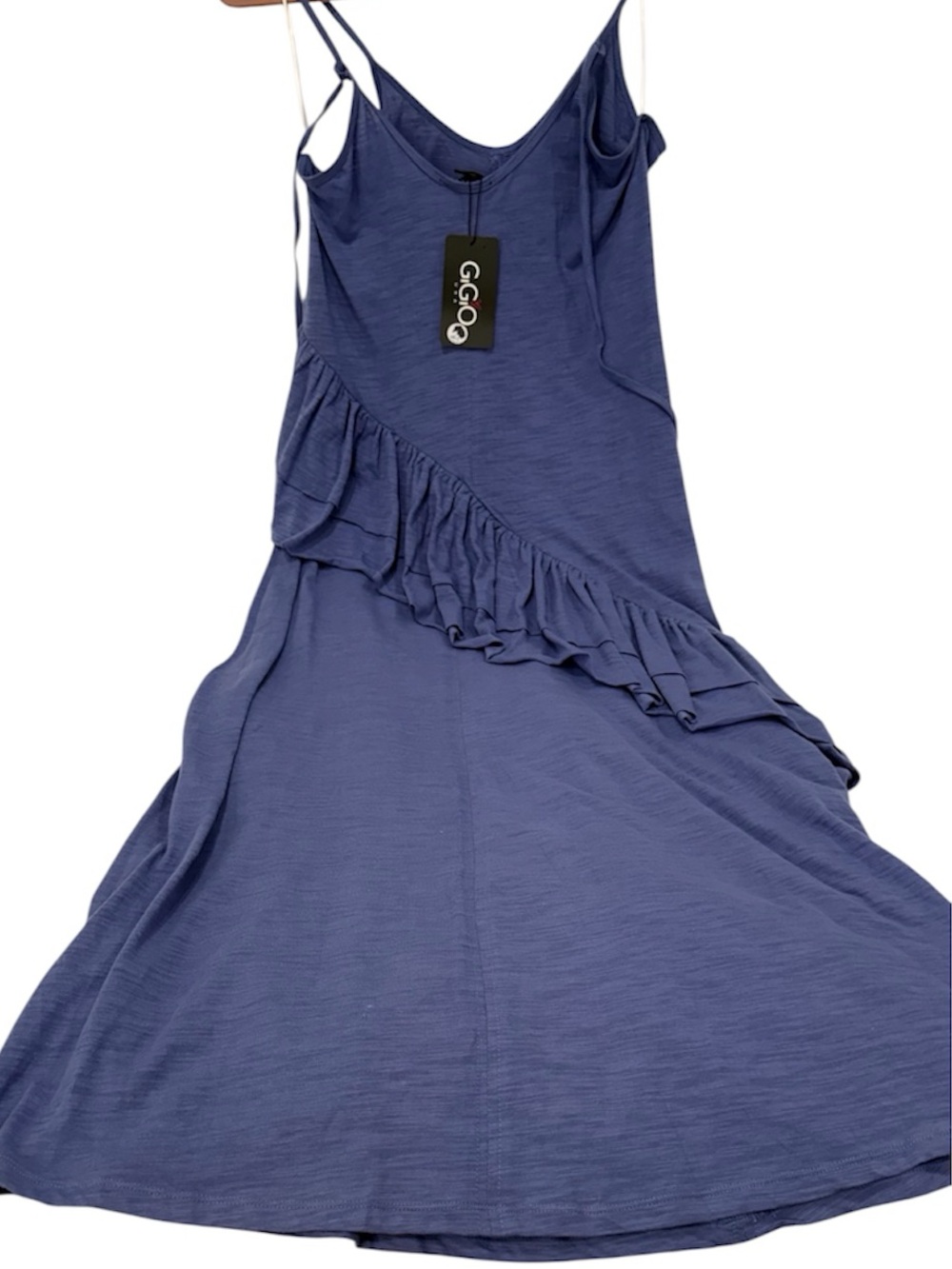 Gigio Navy assymetrical Ruffle-Accent Long Sleeve Dress size M